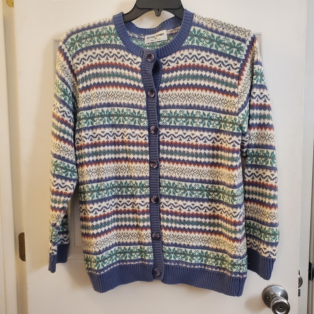 Alfred Dunner sz M Granny Core Sweater‎ Cardigan Cottagecore button up Stripe
